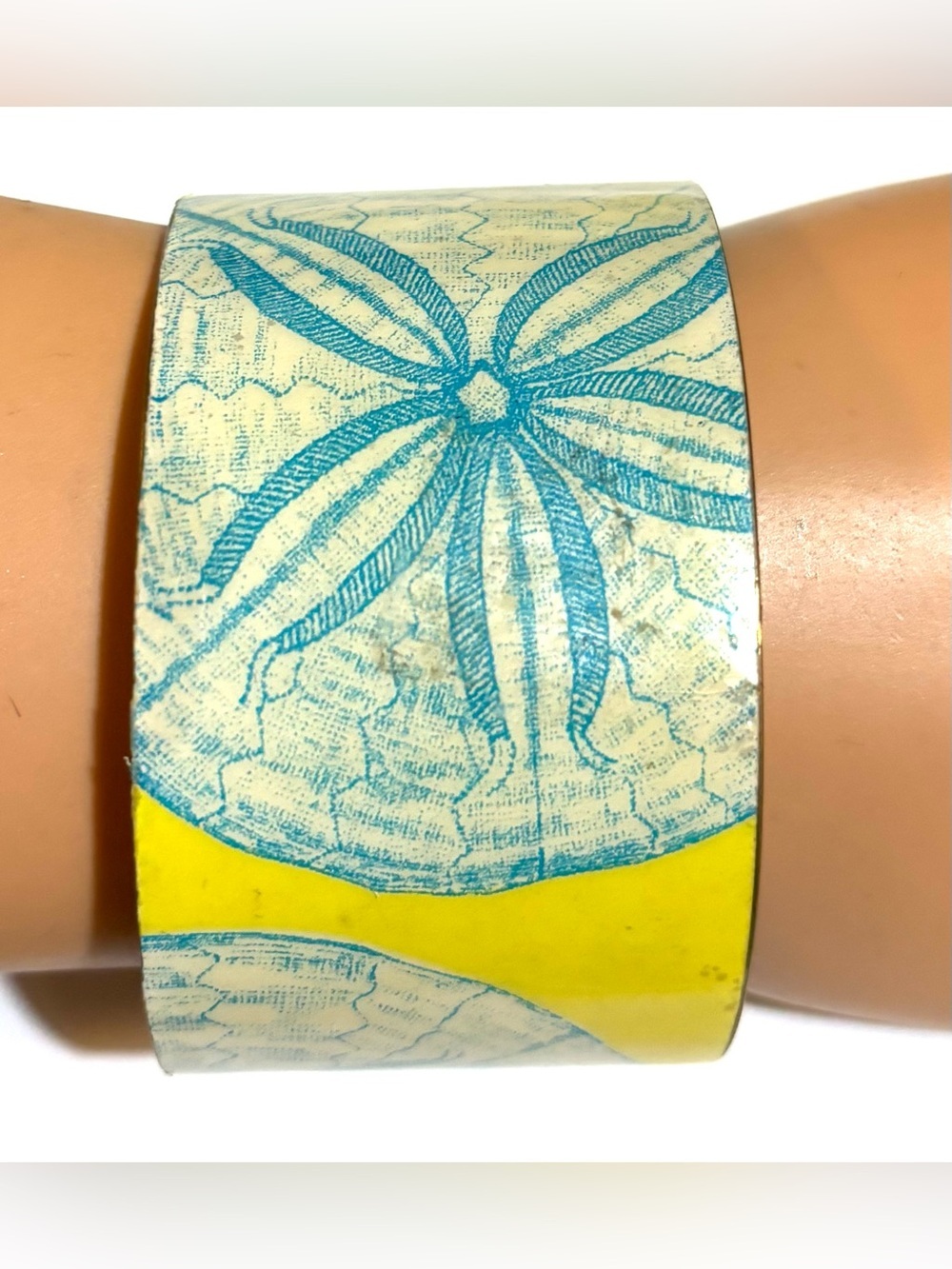 Blue & Yellow Seashell Print Cuff Bracelet